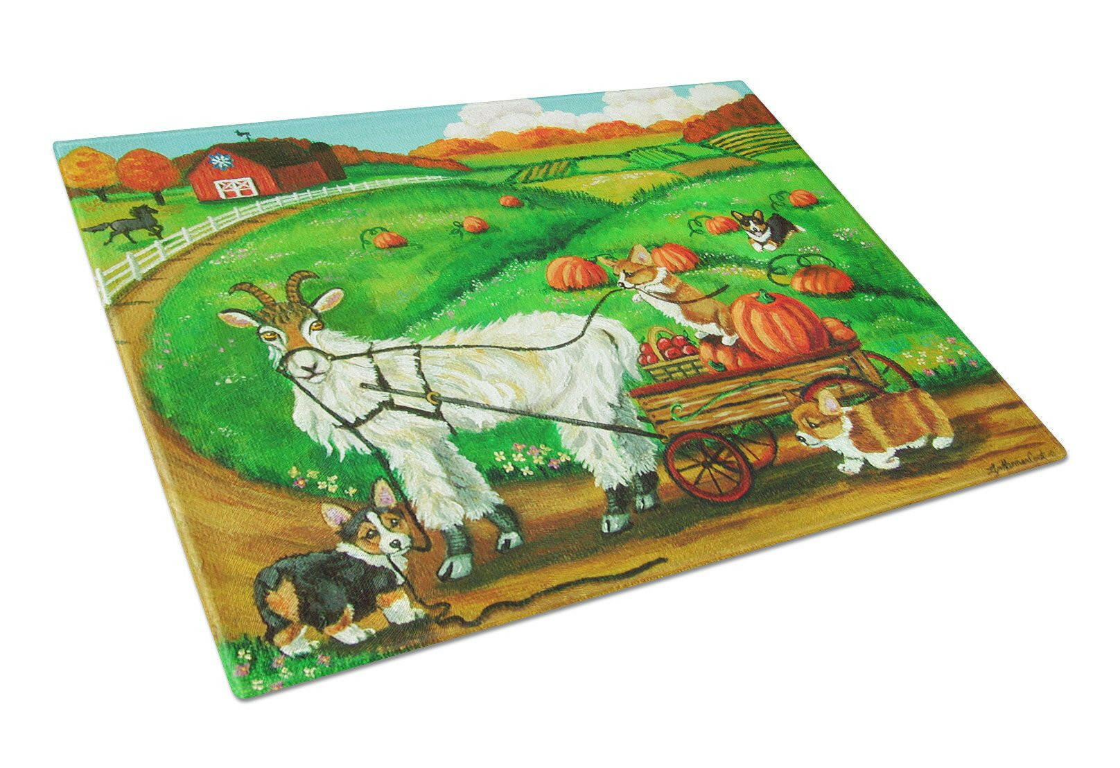 Corgi Pumpkin Ride with Goat Glass Cutting Board Large 7414LCB by Caroline's Treasures