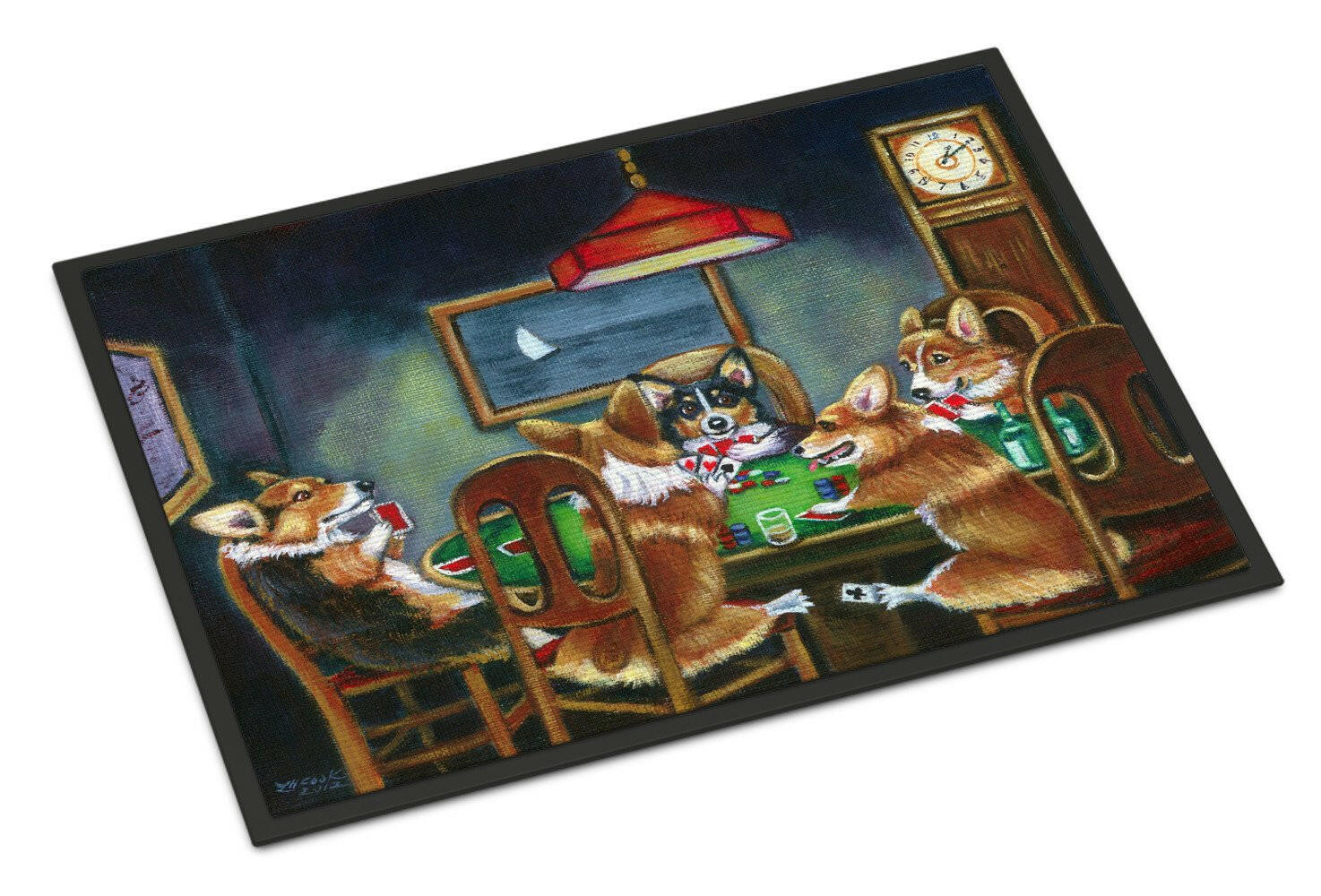 Corgi Playing Poker Indoor or Outdoor Mat 18x27 7416MAT - the-store.com