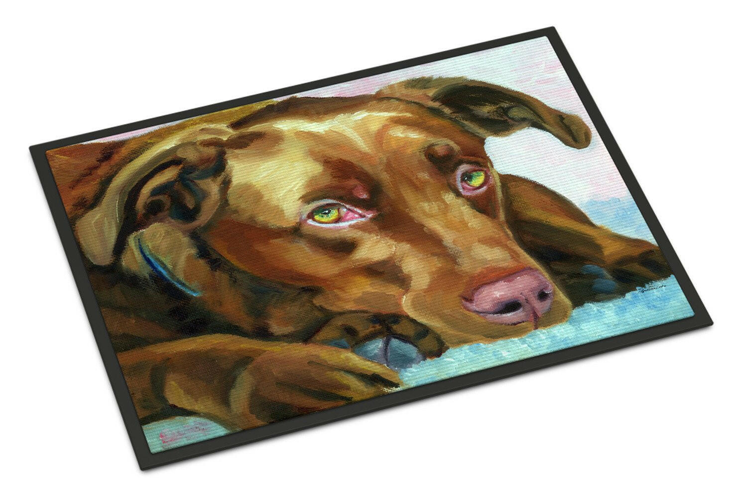 Chocolate Labrador Waiting Indoor or Outdoor Mat 18x27 7420MAT - the-store.com