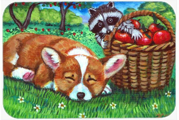 Corgi with the Racoon Apple Thief Glass Cutting Board Large 7430LCB by Caroline&#39;s Treasures