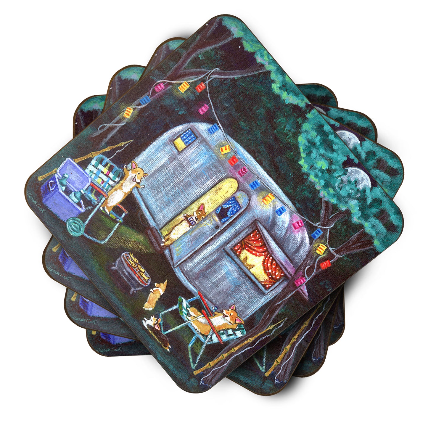 Corgi Glamping Fish Tales Trailer Foam Coasters set of 4  7435FC - the-store.com