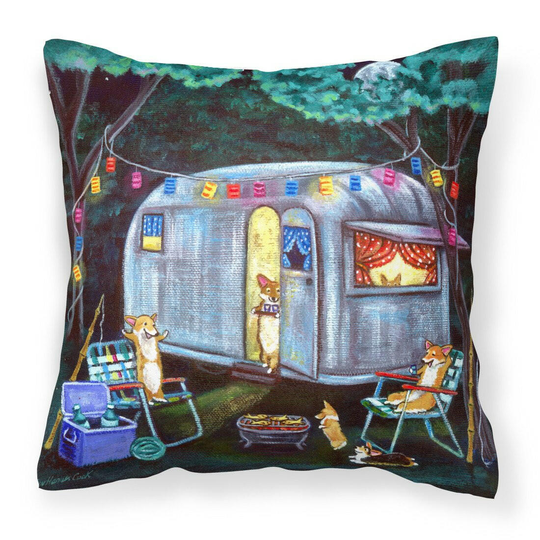 Corgi Glamping Fish Tales Trailer Fabric Decorative Pillow 7435PW1414 - the-store.com