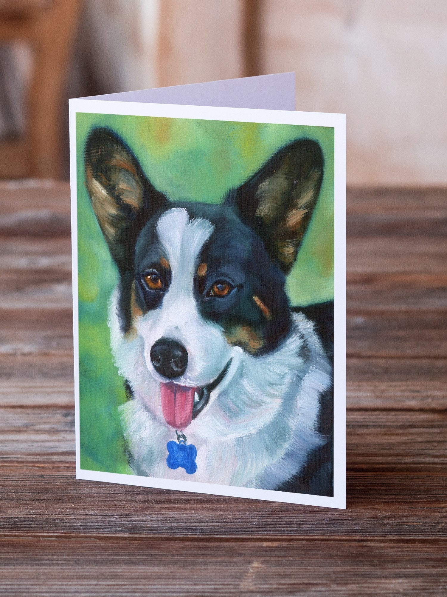 Buy this Corgi with blue tag Greeting Cards and Envelopes Pack of 8