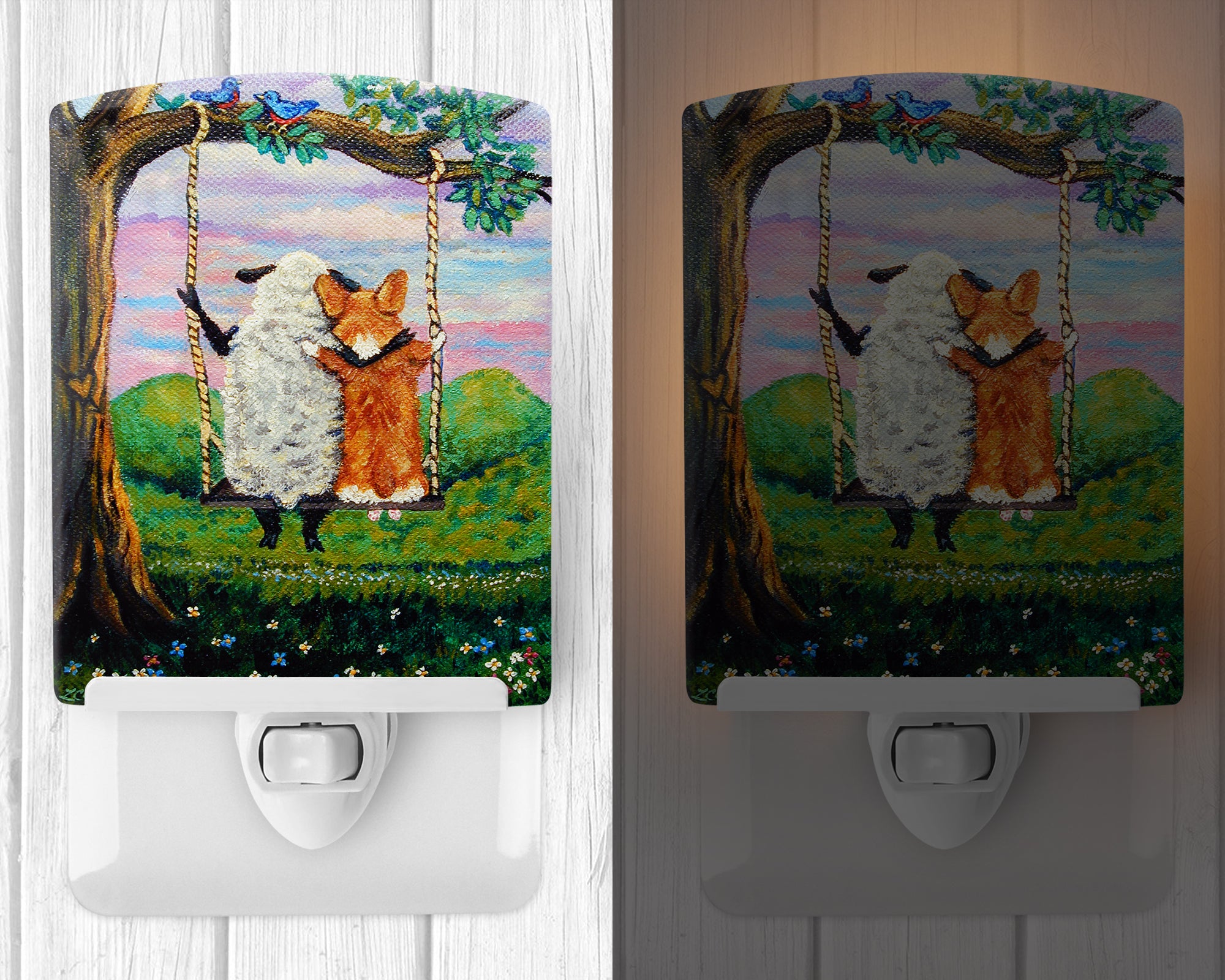 Corgi With Sheep Love Grows Ceramic Night Light 7439CNL - the-store.com