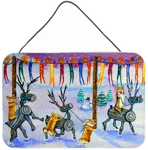 Corgi Log Reindeer Race Christmas Wall or Door Hanging Prints 7443DS812 by Caroline's Treasures