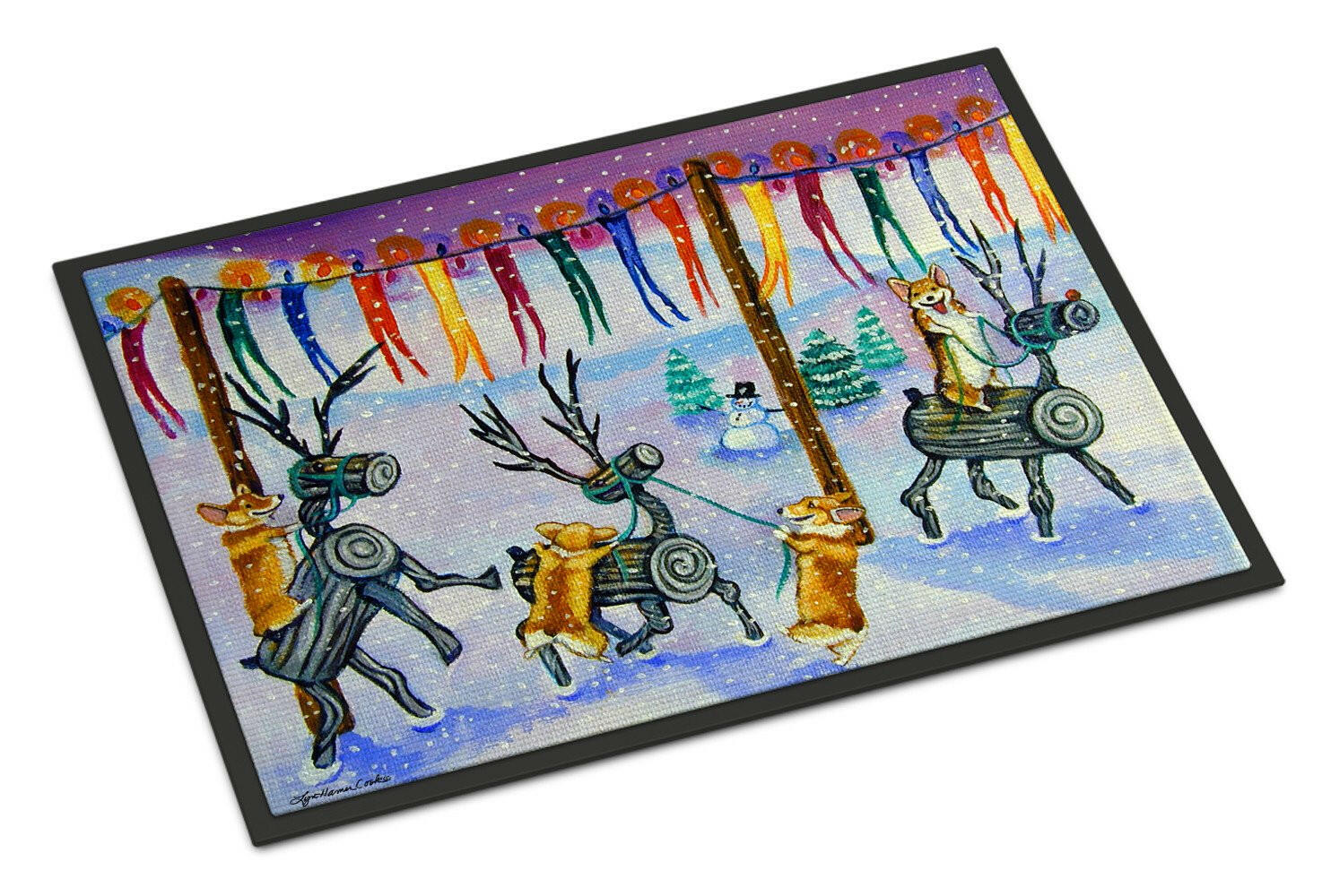 Corgi Log Reindeer Race Christmas Indoor or Outdoor Mat 18x27 7443MAT - the-store.com