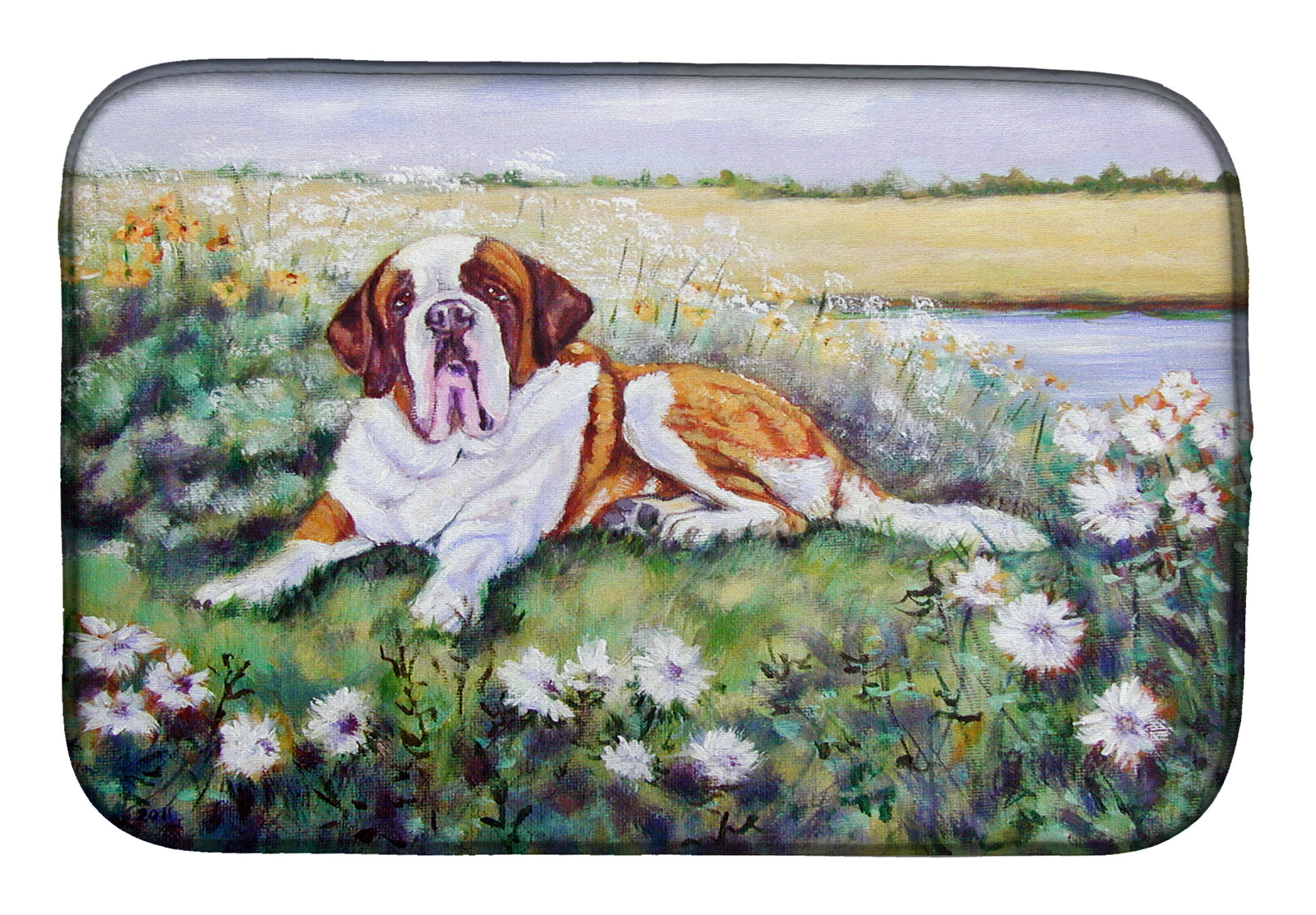 Saint Bernard in Flowers Dish Drying Mat 7446DDM  the-store.com.