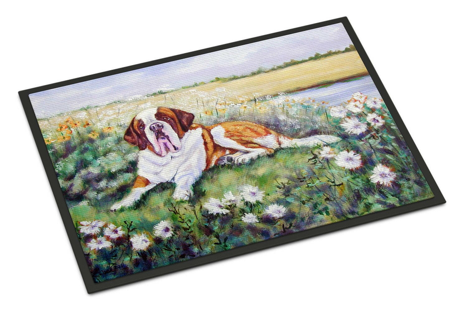 Saint Bernard in Flowers Indoor or Outdoor Mat 18x27 7446MAT - the-store.com