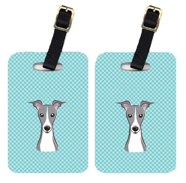 Pair of Checkerboard Blue Italian Greyhound Luggage Tags BB1174BT by Caroline&#39;s Treasures