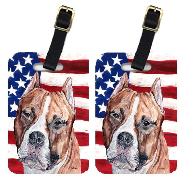 Pair of Staffordshire Bull Terrier Staffie with American Flag USA Luggage Tags by Caroline&#39;s Treasures