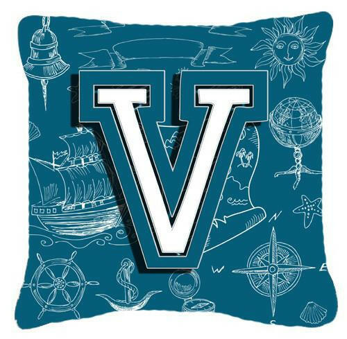 Letter V Sea Doodles Initial Alphabet Canvas Fabric Decorative Pillow CJ2014-VPW1414 by Caroline's Treasures