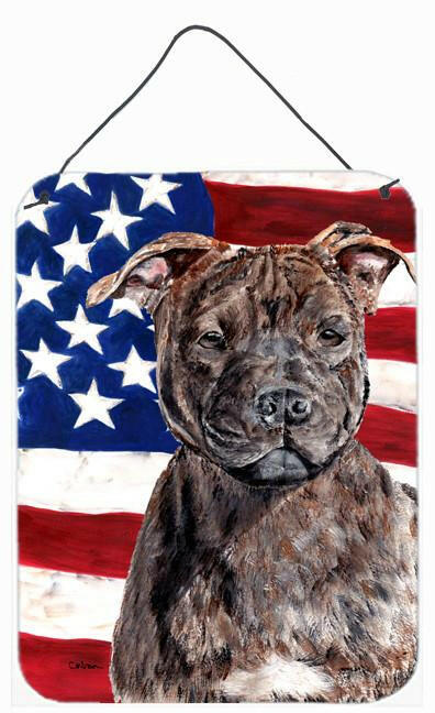 Staffordshire Bull Terrier Staffie with American Flag USA Wall or Door Hanging Prints SC9633DS1216 by Caroline's Treasures