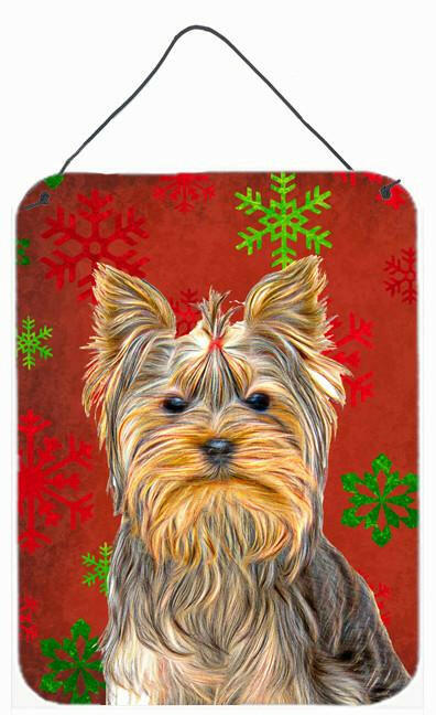 Red Snowflakes Holiday Christmas  Yorkie / Yorkshire Terrier Wall or Door Hanging Prints KJ1184DS1216 by Caroline's Treasures