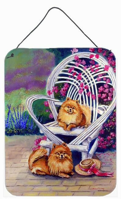 Red Pomeranians on the patio Aluminium Metal Wall or Door Hanging Prints by Caroline's Treasures