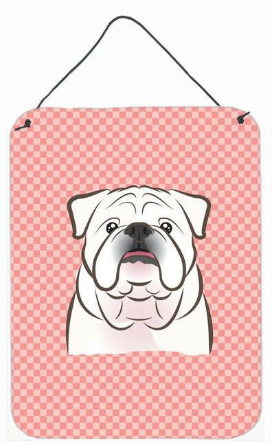 Checkerboard Pink White English Bulldog  Wall or Door Hanging Prints by Caroline's Treasures