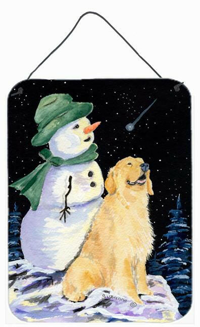 Golden Retriever with Snowman in Green Hat Wall or Door Hanging Prints by Caroline's Treasures