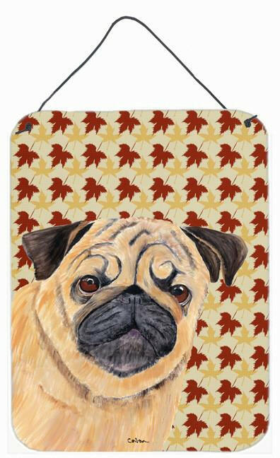 Pug Fall Leaves Portrait Aluminium Metal Wall or Door Hanging Prints by Caroline's Treasures