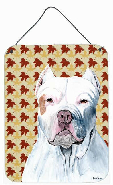 Pit Bull Fall Leaves Portrait Aluminium Metal Wall or Door Hanging Prints by Caroline&#39;s Treasures