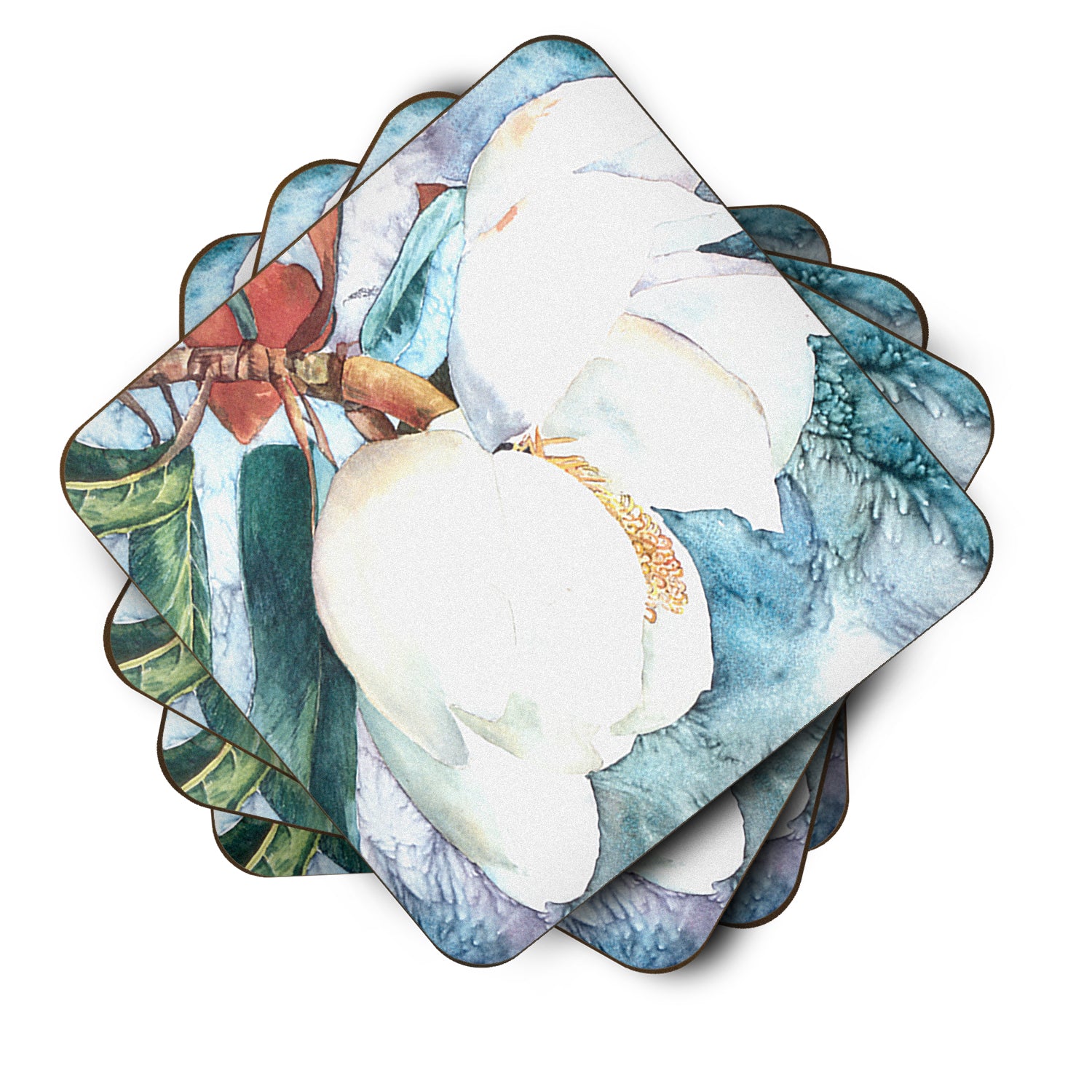 Set of 4 Flower - Magnolia Foam Coasters - the-store.com