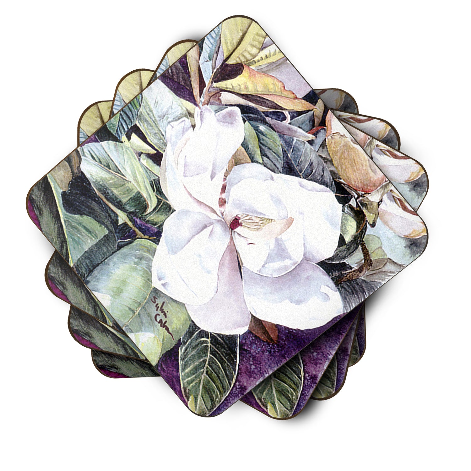 Set of 4 Flower - Magnolia Foam Coasters - the-store.com