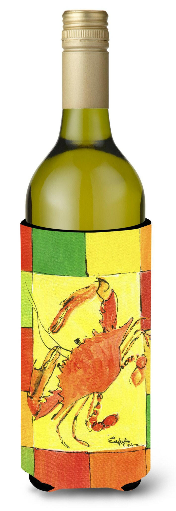 Crab Bright Yellow Orange and Greeen Wine Bottle Beverage Insulator Beverage Insulator Hugger by Caroline's Treasures