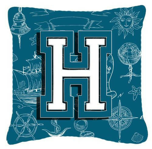 Letter H Sea Doodles Initial Alphabet Canvas Fabric Decorative Pillow CJ2014-HPW1414 by Caroline&#39;s Treasures