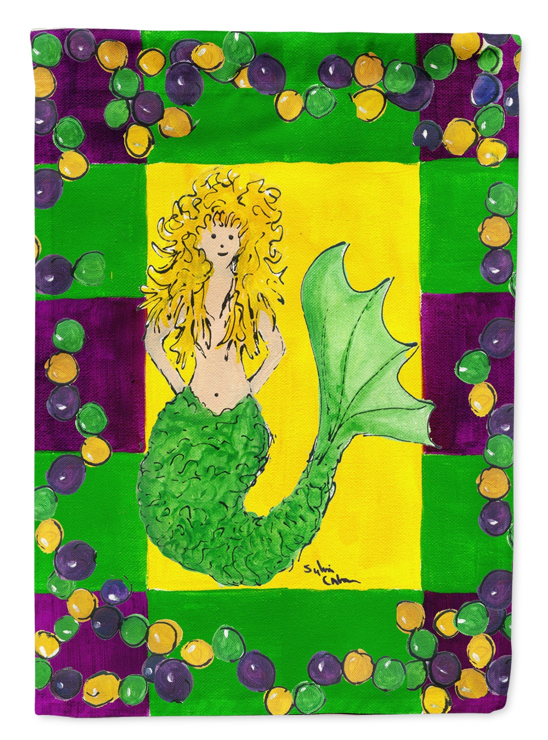 Mardi Gras Mermaid Flag Canvas House Size  the-store.com.