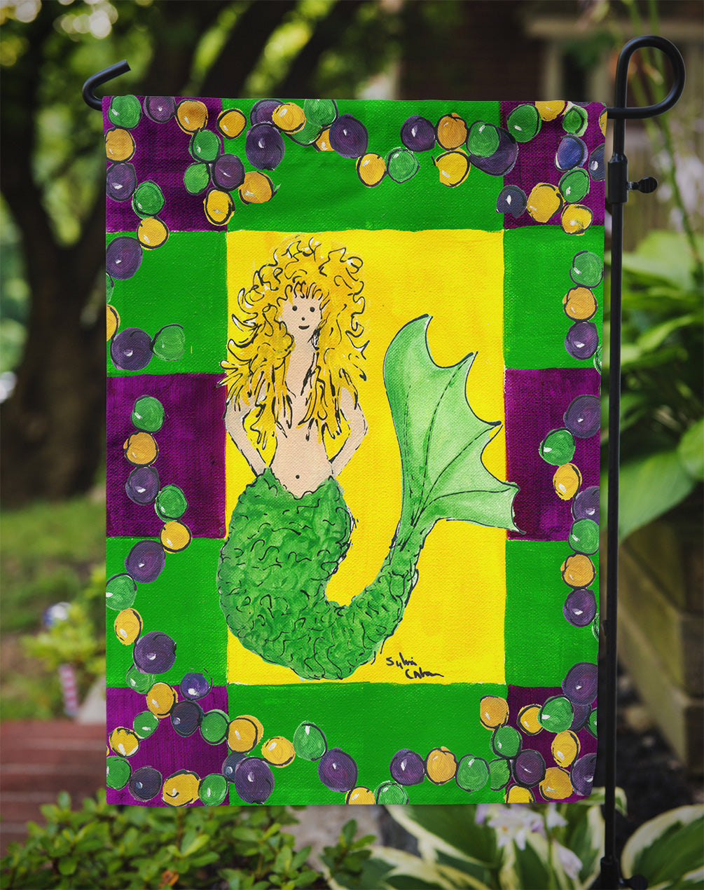 Mardi Gras Mermaid Flag Garden Size.