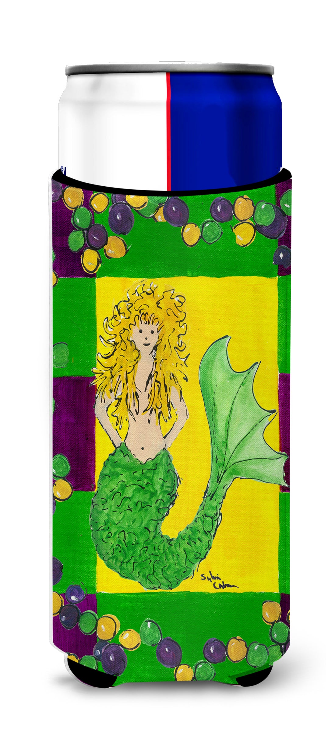 Mardi Gras Mermaid Ultra Beverage Insulators for slim cans 8036MUK.