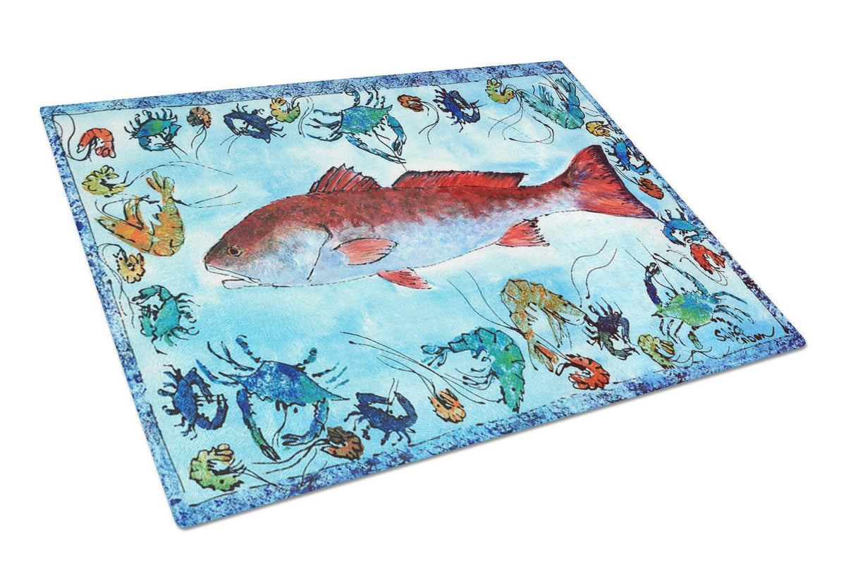 Fish Red Fish Glass Cutting Board Large by Caroline&#39;s Treasures