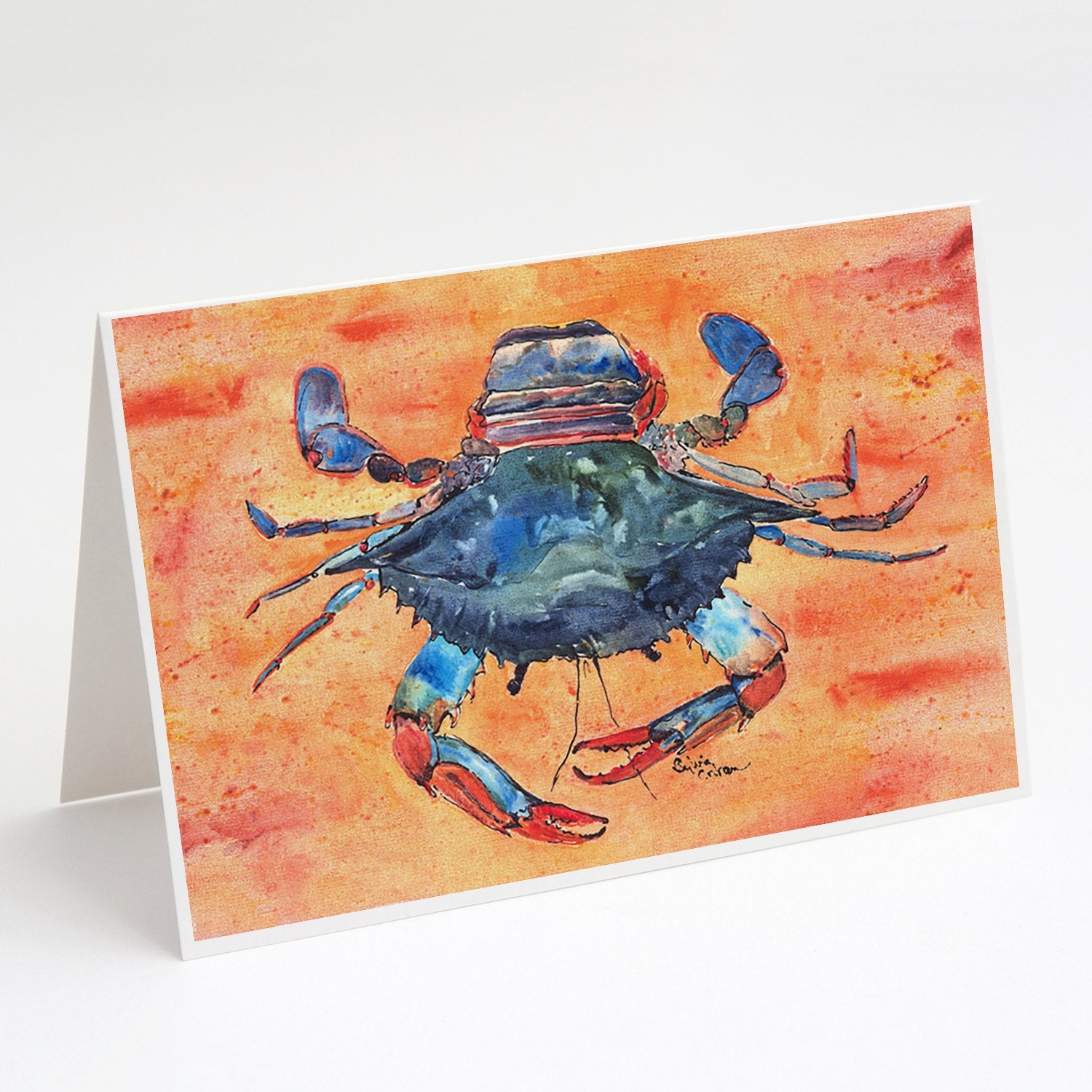 Buy this Female Blue Crab on Orange Greeting Cards and Envelopes Pack of 8