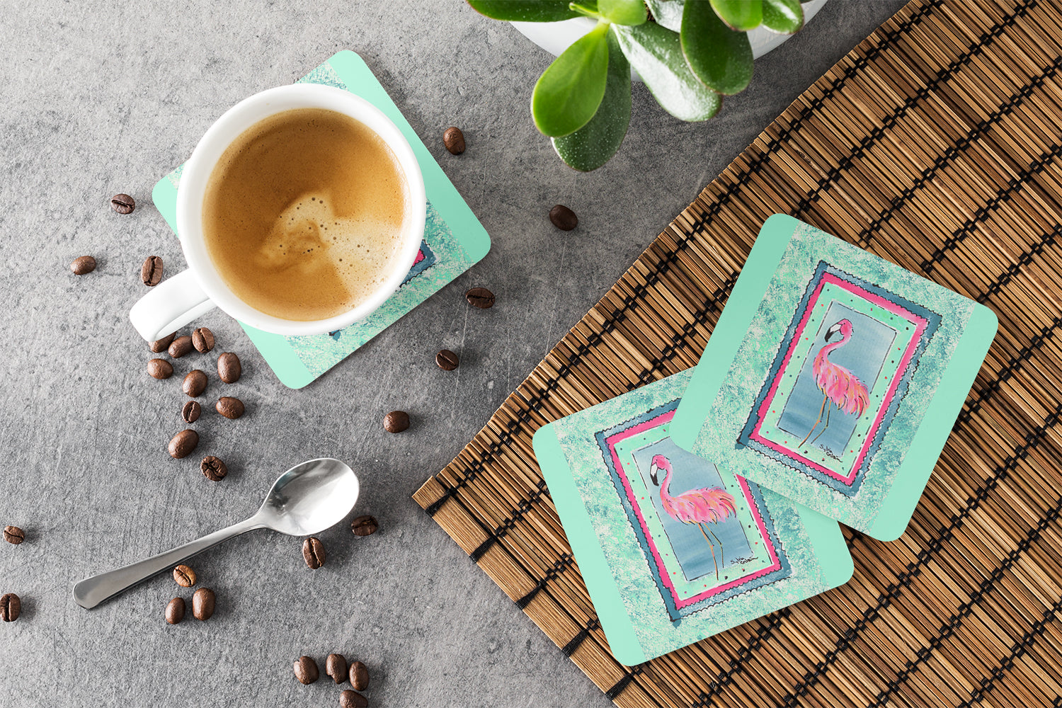 Set of 4 Bird - Flamingo Foam Coasters - the-store.com