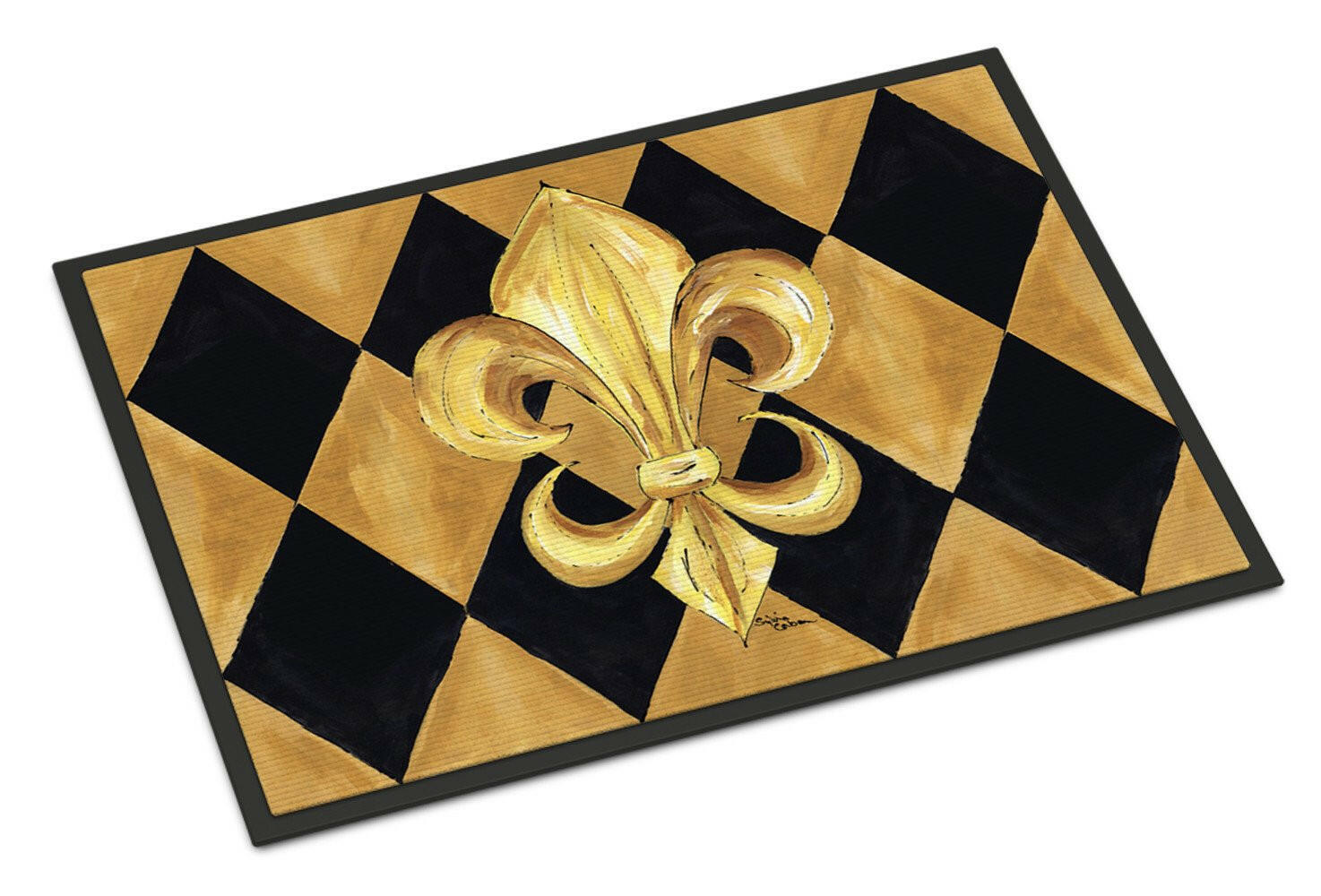 Black and Gold Fleur de lis New Orleans Indoor or Outdoor Mat 24x36 Doormat - the-store.com