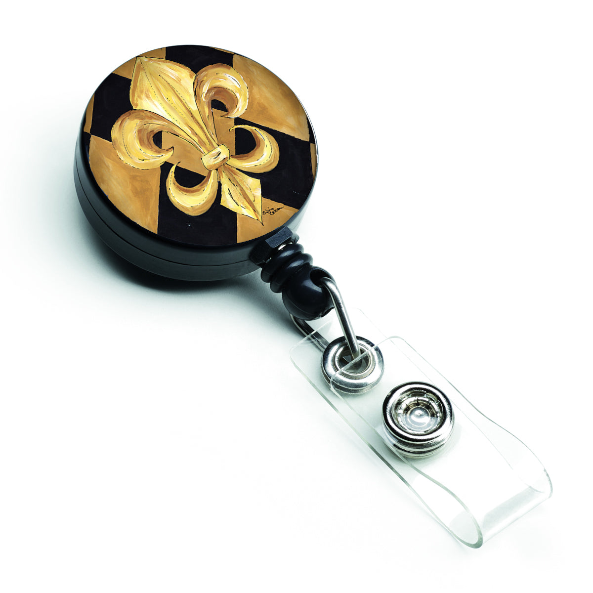 Black and Gold Fleur de lis New Orleans Retractable Badge Reel 8125BR  the-store.com.