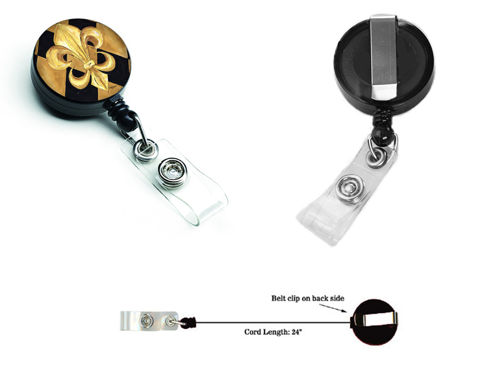 Black and Gold Fleur de lis New Orleans Retractable Badge Reel 8125BR  the-store.com.