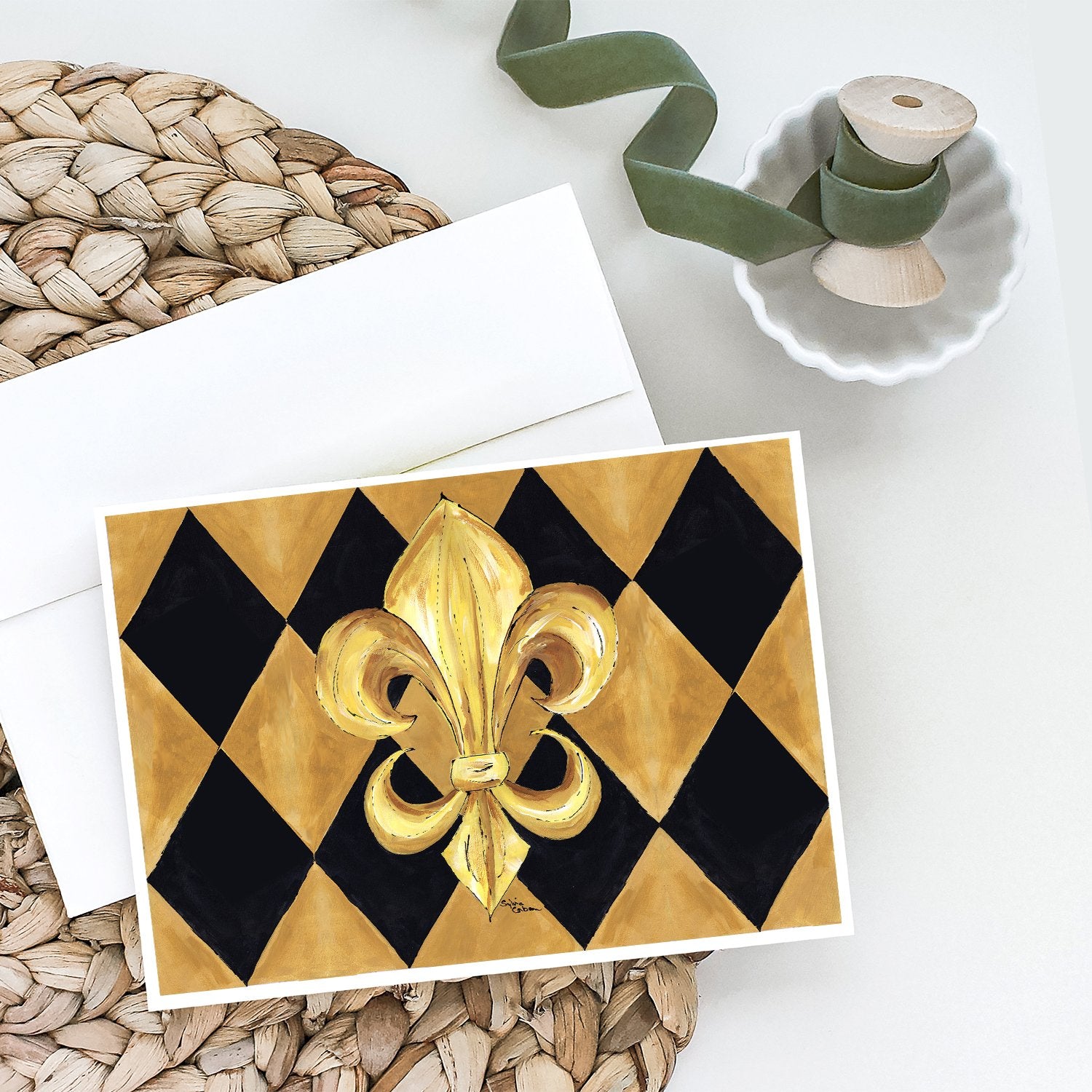 Buy this Black and Gold Fleur de lis New Orleans Greeting Cards and Envelopes Pack of 8