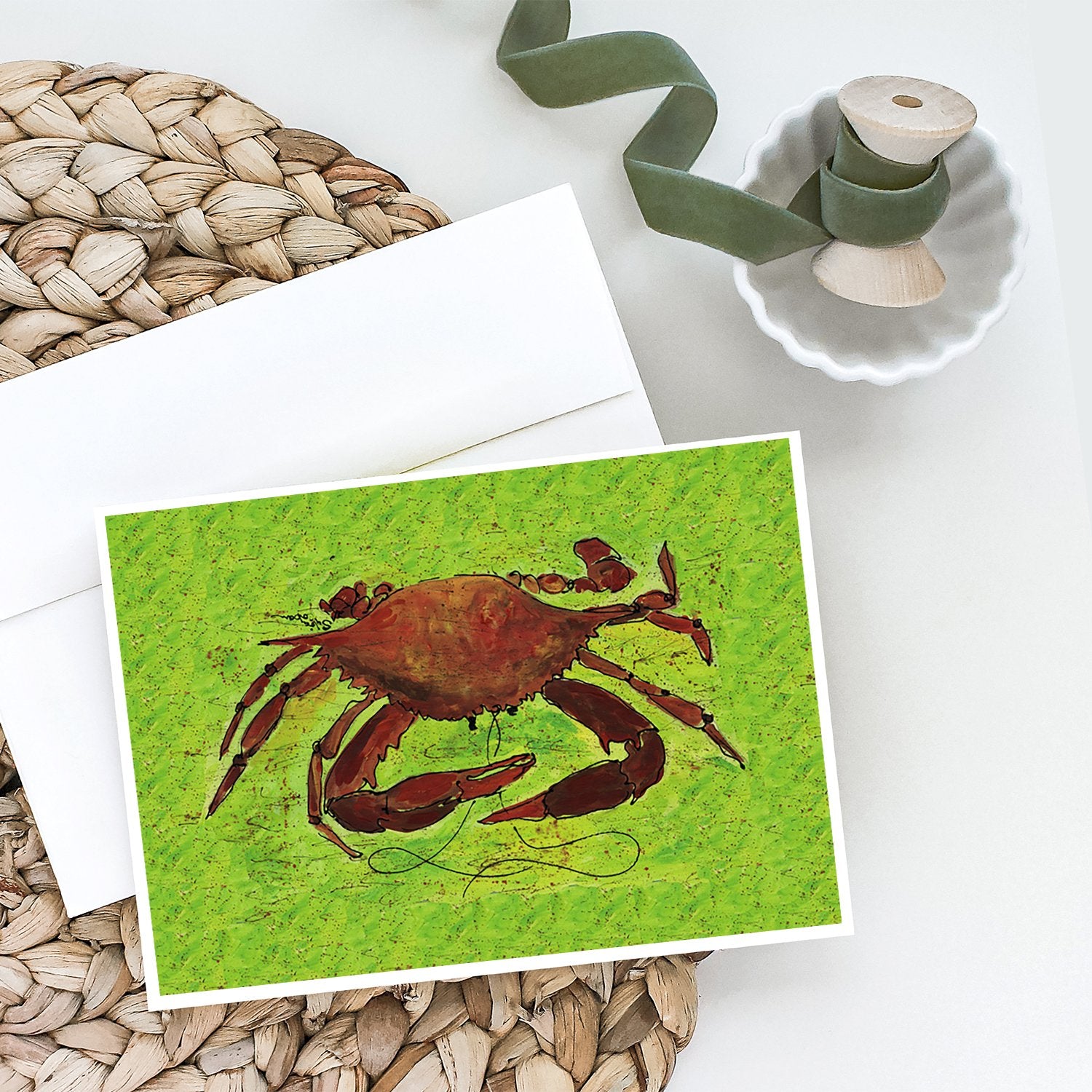 Buy this Crab on Green Greeting Cards and Envelopes Pack of 8