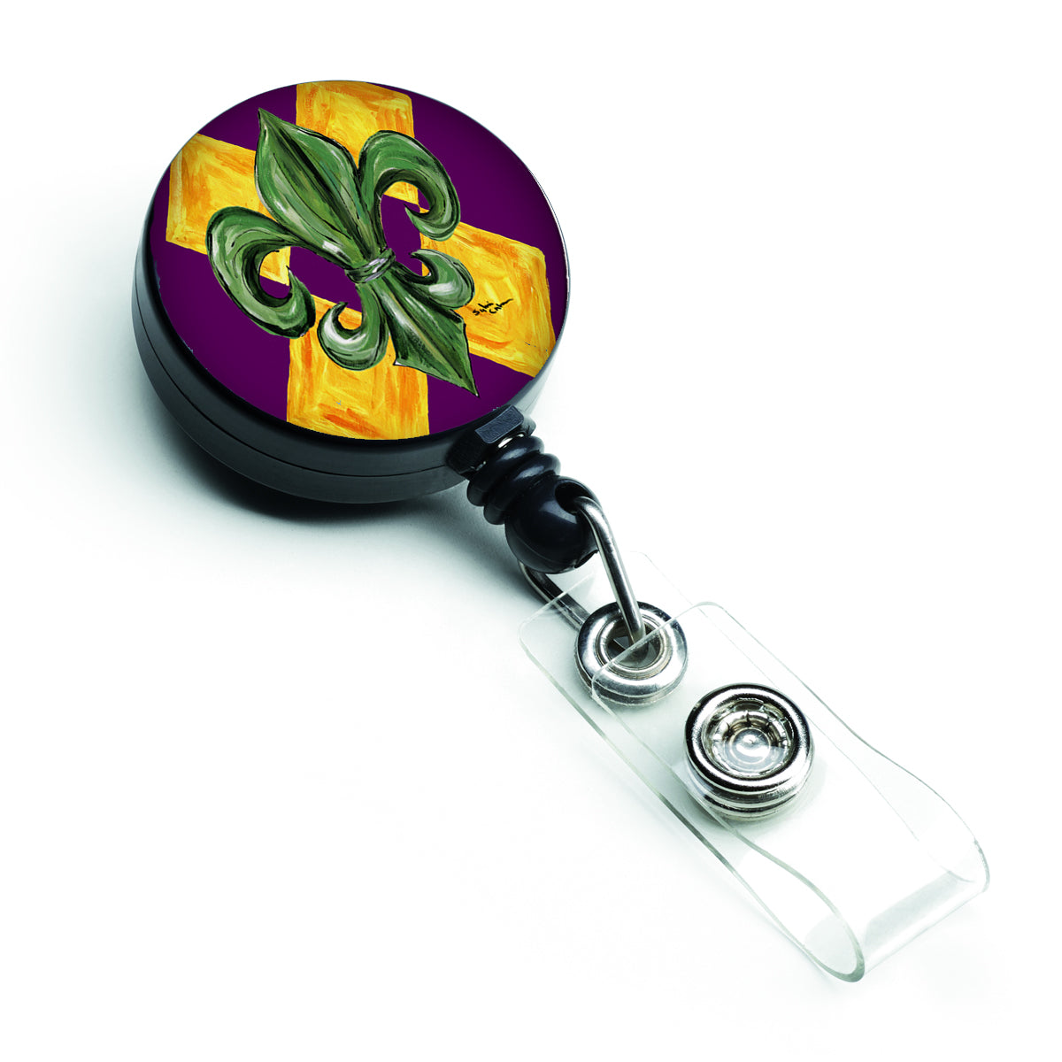 Mardi Gras Fleur de lis Purple Green and Gold Retractable Badge Reel 8133BR  the-store.com.