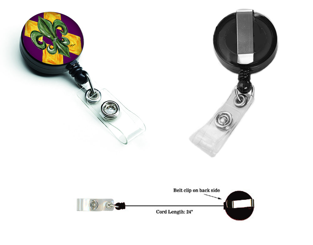 Mardi Gras Fleur de lis Purple Green and Gold Retractable Badge Reel 8133BR  the-store.com.