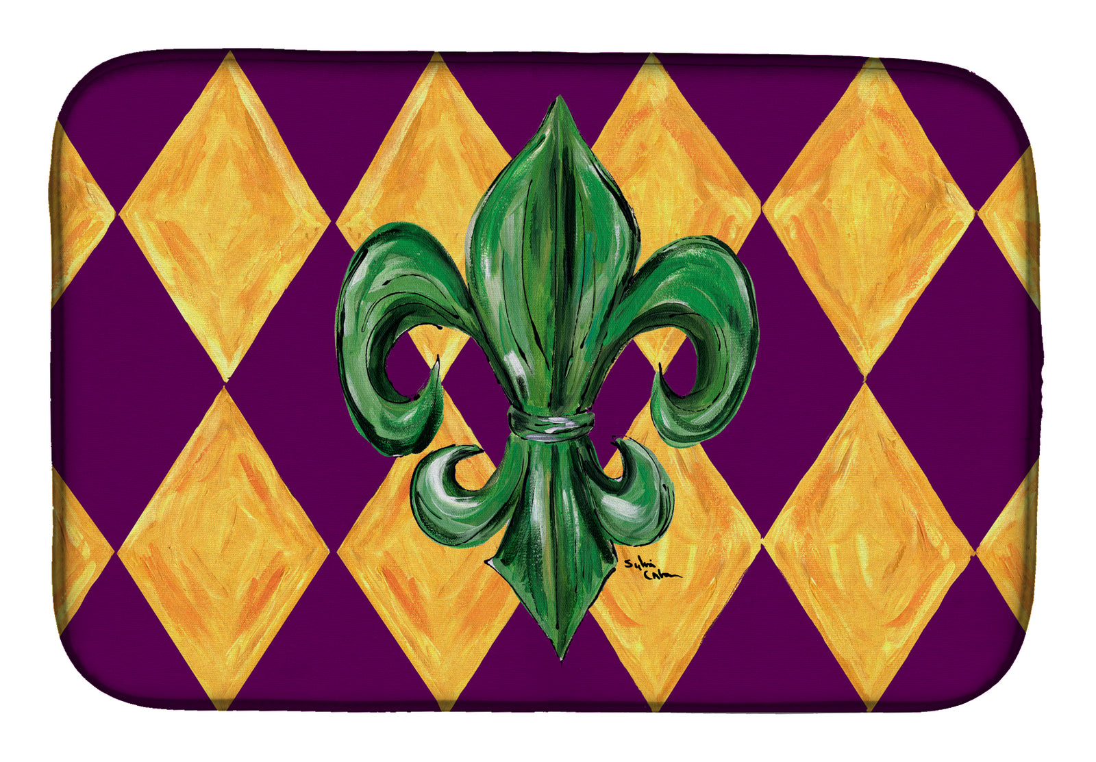 Mardi Gras Fleur de lis Purple Green and Gold Dish Drying Mat 8133DDM  the-store.com.