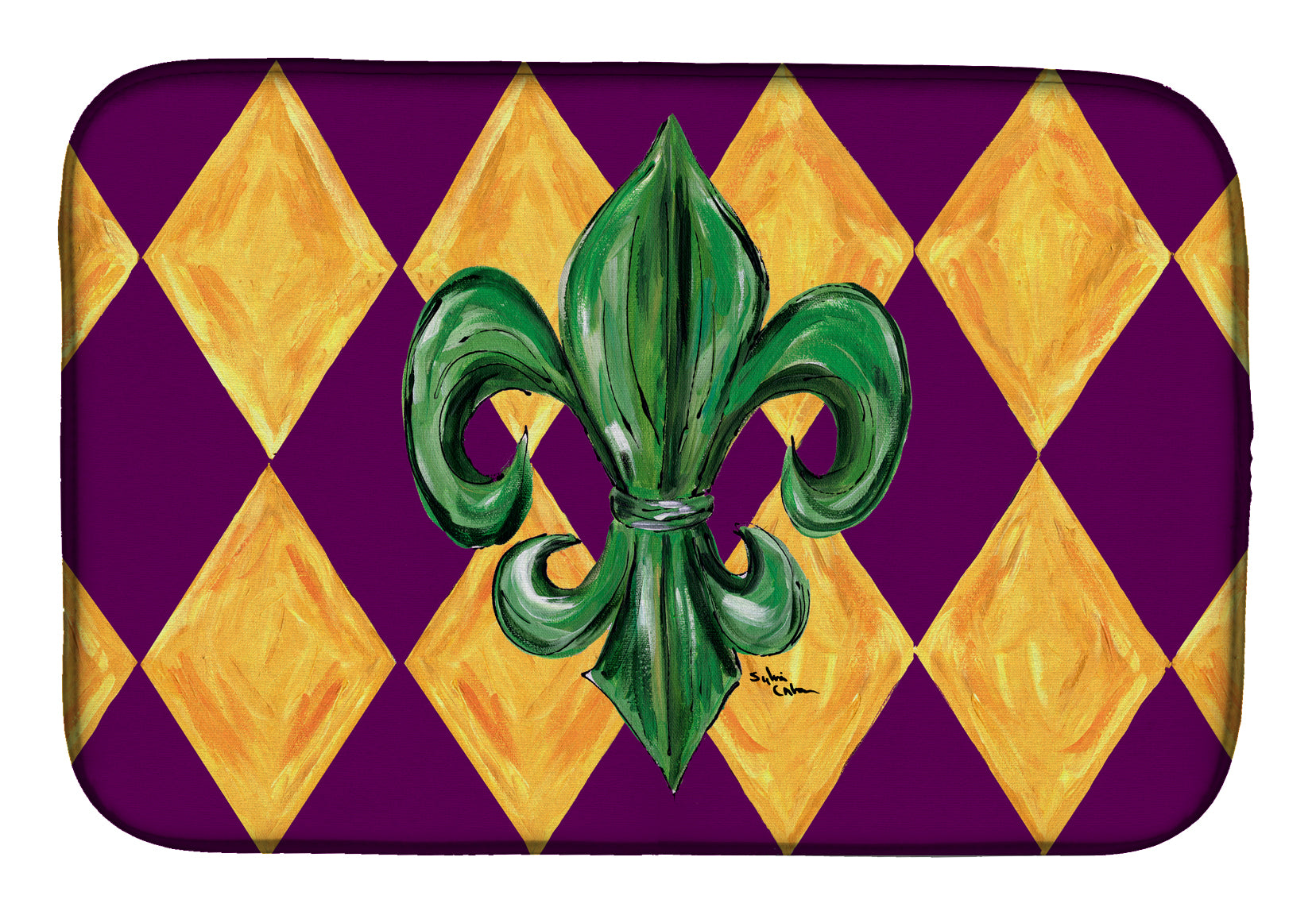 Mardi Gras Fleur de lis Purple Green and Gold Dish Drying Mat 8133DDM  the-store.com.