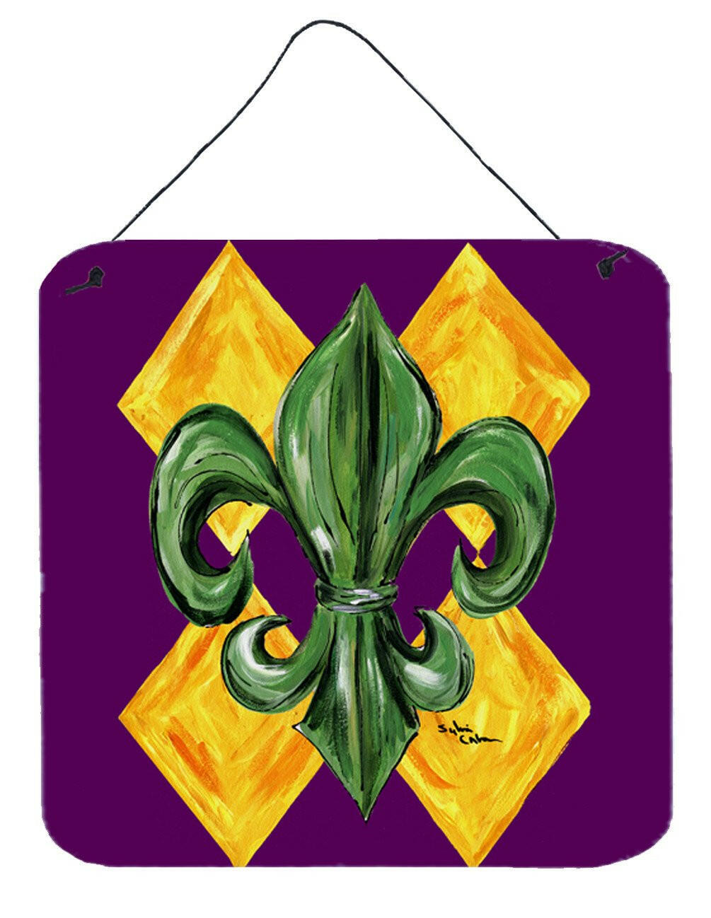 Mardi Gras Harlequin Fleur de lis Aluminium Metal Wall or Door Hanging Prints by Caroline&#39;s Treasures