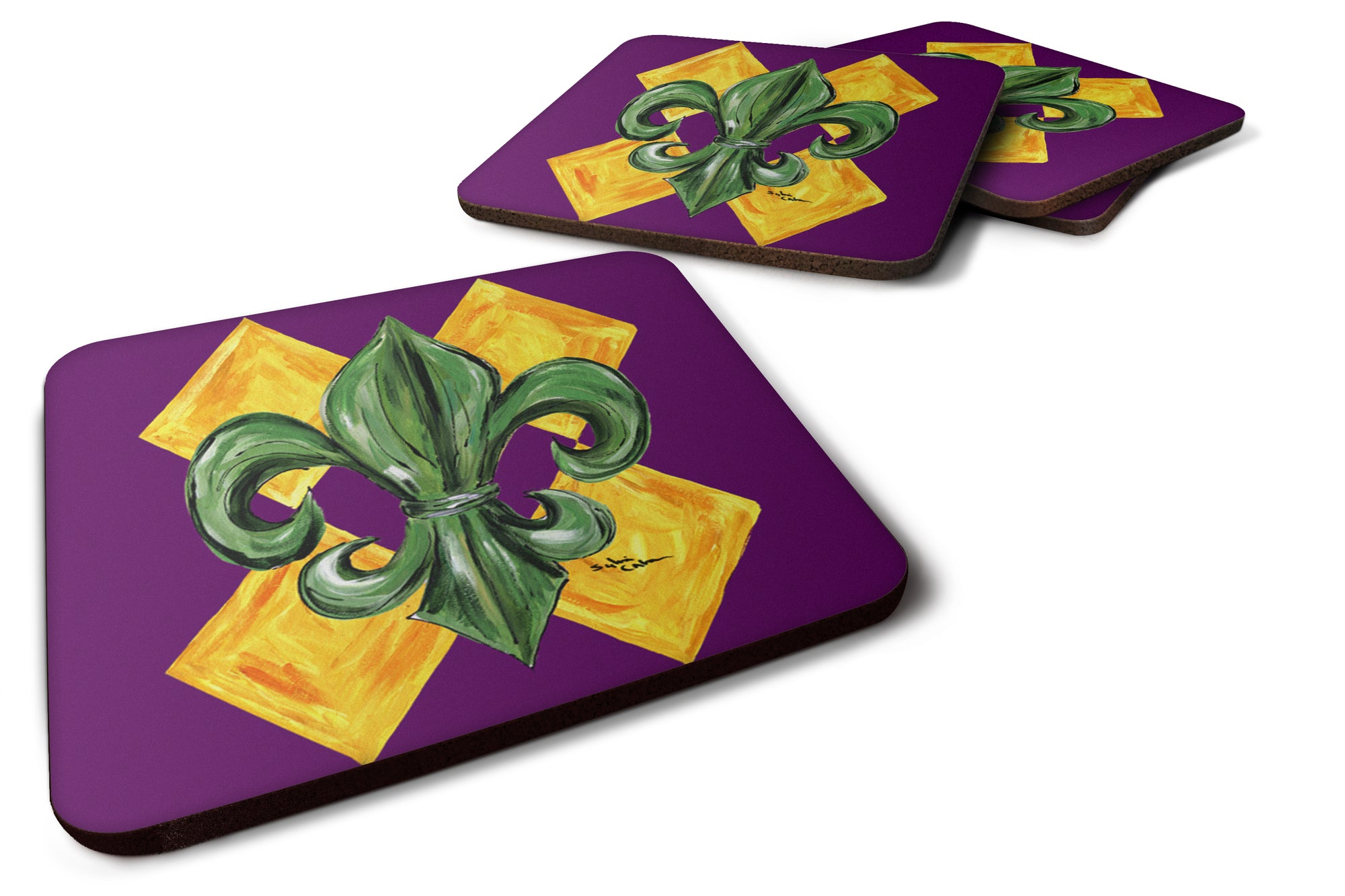 Set of 4 Mardi Gras Harlequin Fleur de lis Foam Coasters - the-store.com