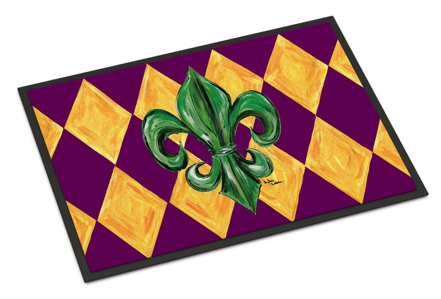 Mardi Gras Fleur de lis Purple Green and Gold Indoor or Outdoor Mat 18x27 - the-store.com