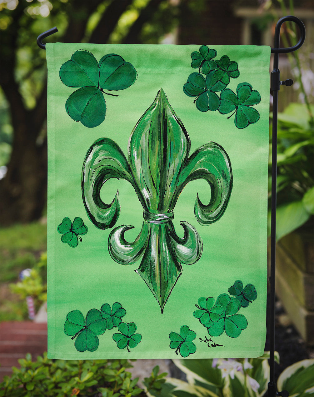 St Patrick's Day Fleur de lis Flag Garden Size.