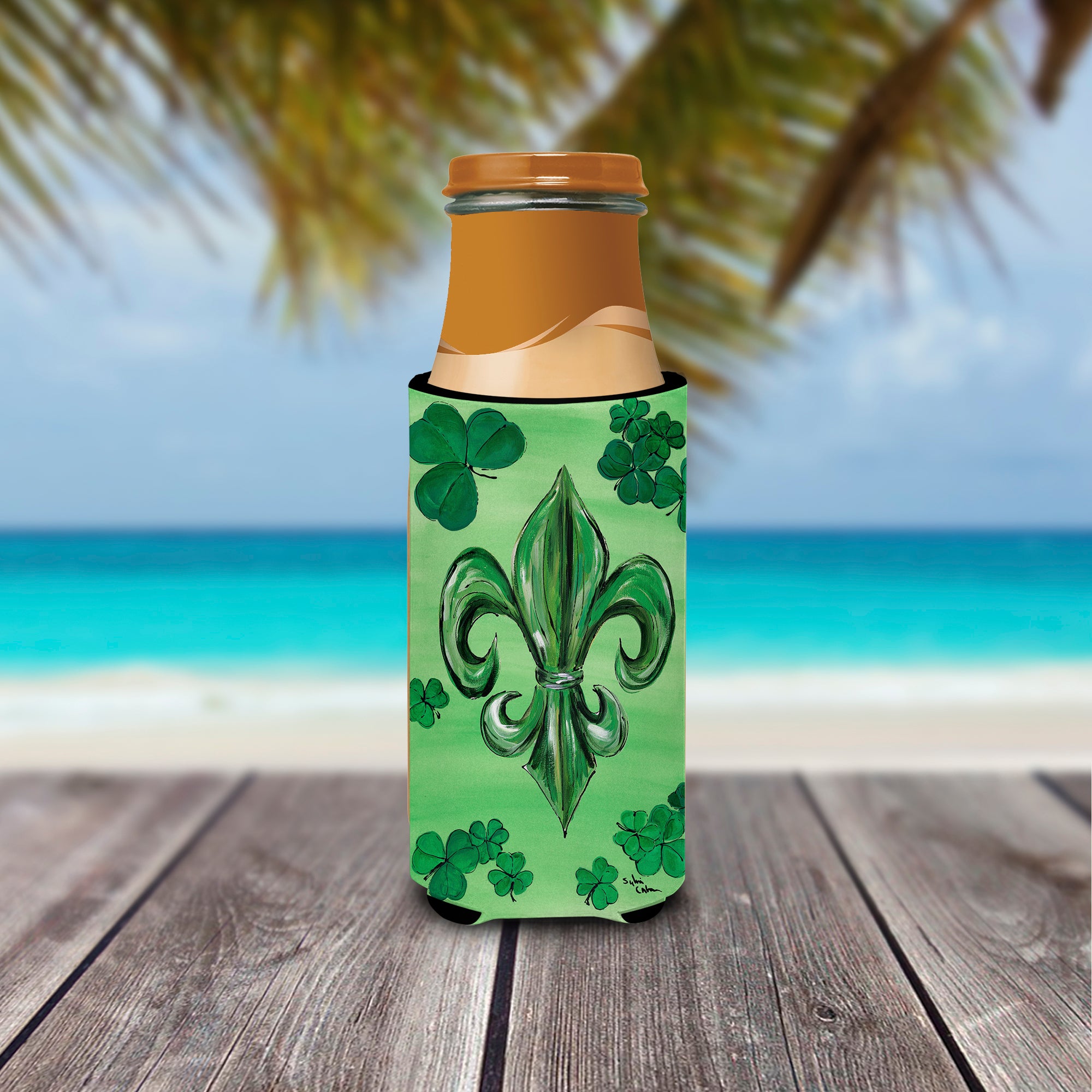 St Patrick's Day Fleur de lis Ultra Beverage Insulators for slim cans 8135MUK.