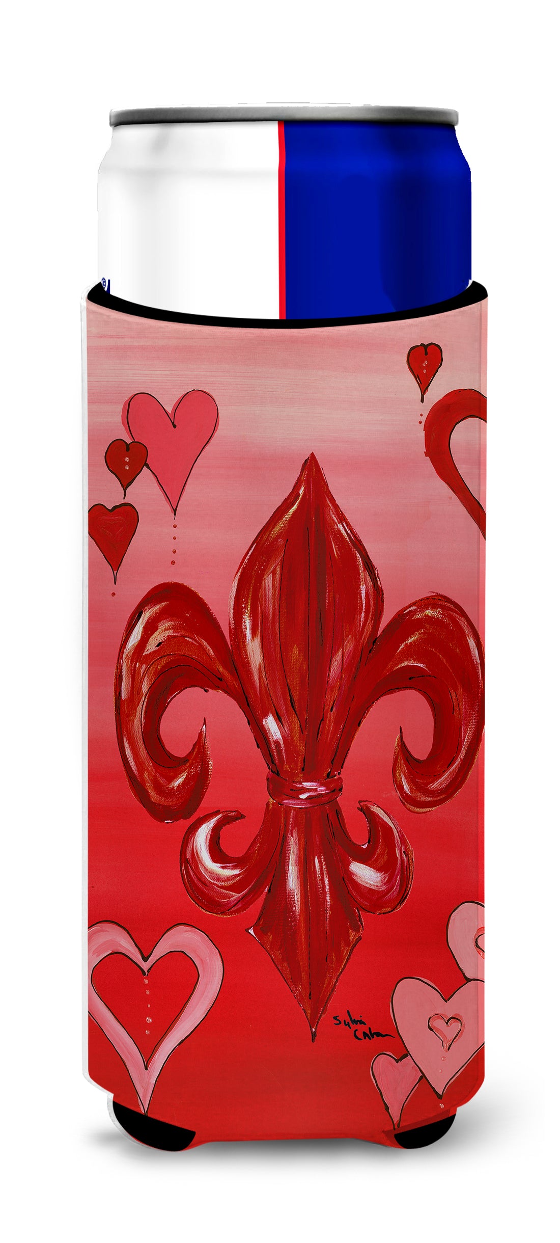 Valentine's Day Fleur de lis Ultra Beverage Insulators for slim cans 8136MUK.