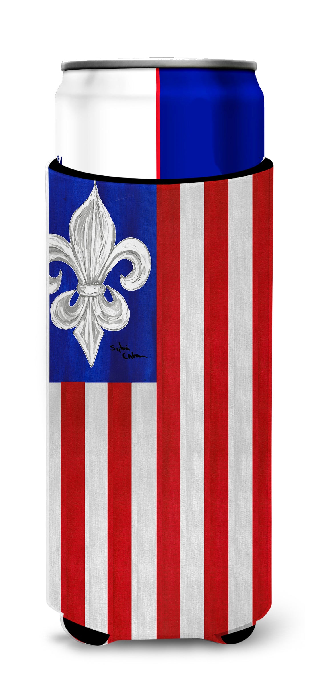 Patriotic Fleur de lis Ultra Beverage Insulators for slim cans 8138MUK.