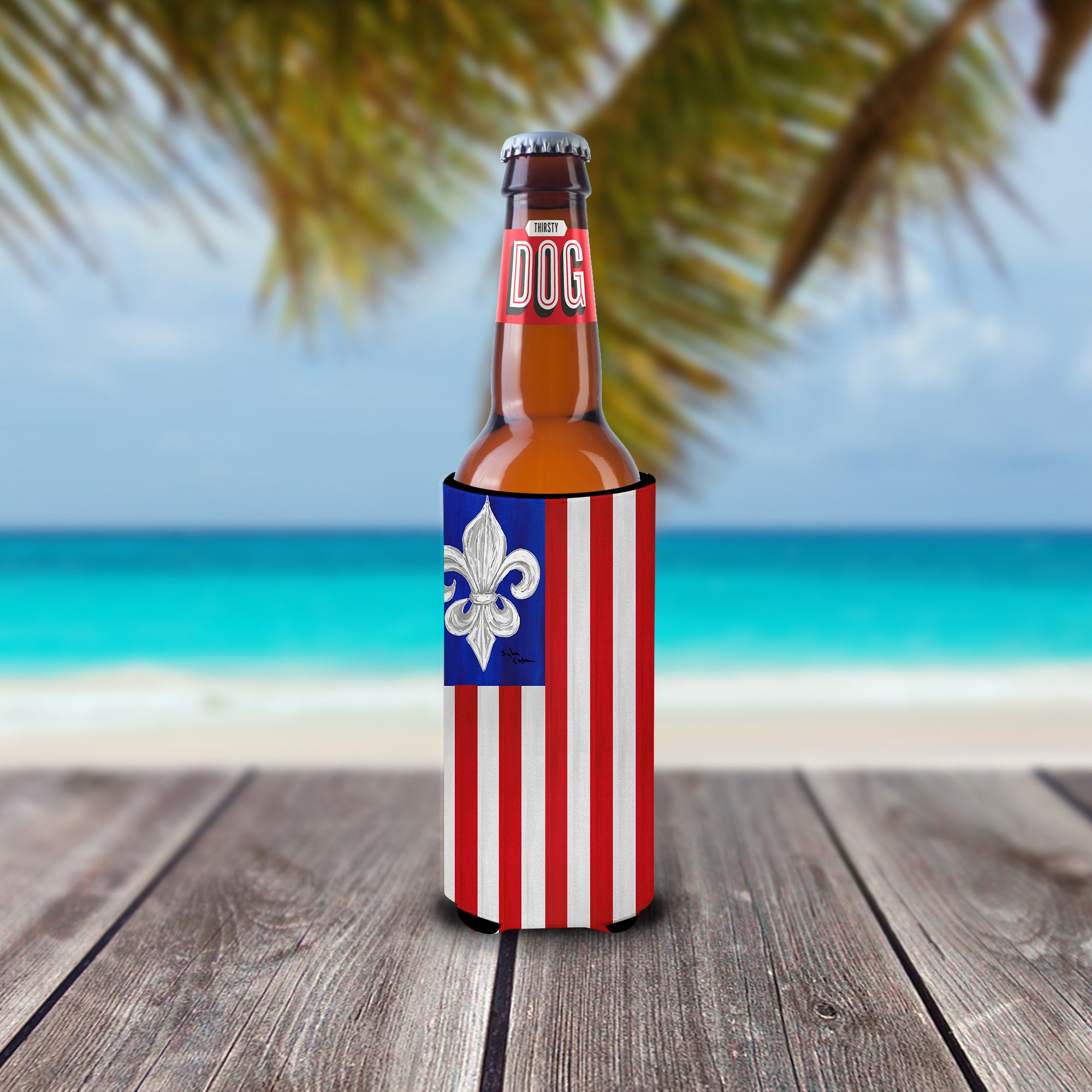 Patriotic Fleur de lis Ultra Beverage Insulators for slim cans 8138MUK.