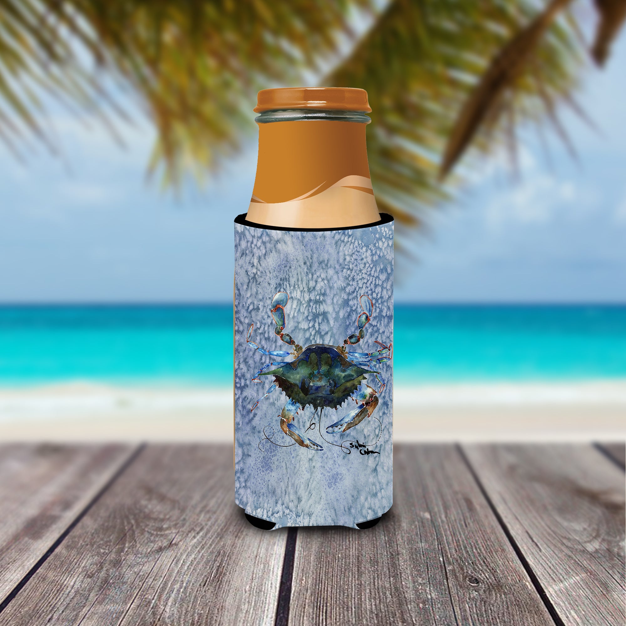 Male Blue Crab Cool Blue Water Ultra Beverage Insulators for slim cans 8151MUK.